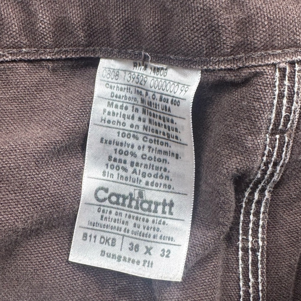 Carhartt B11 DKB Mens 36x32 Washed Duck Work Dungaree Pants Dark Brown - Picture 2 of 7